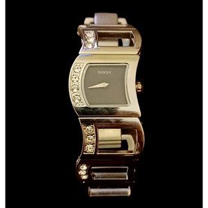 Seksy Skonda Swarzorsky Crystal Silver Tone Curve Watch Womens 8"